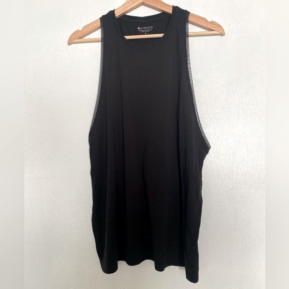 Black Athleta Black Tank With Mesh Trim Size Small